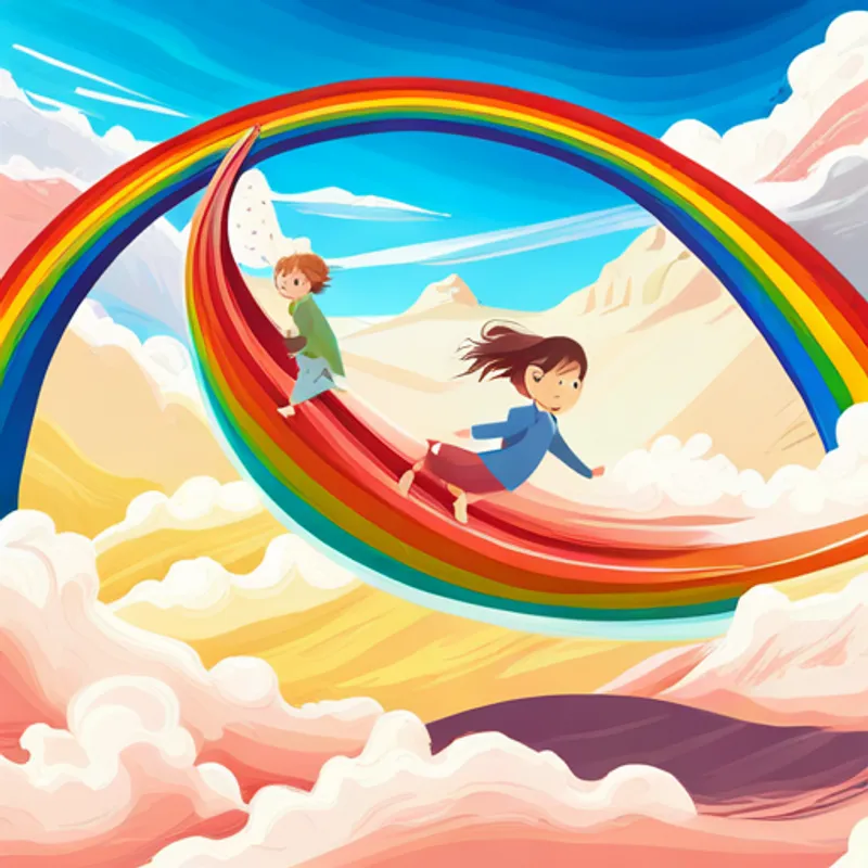 Lily and Max sliding down the rainbow