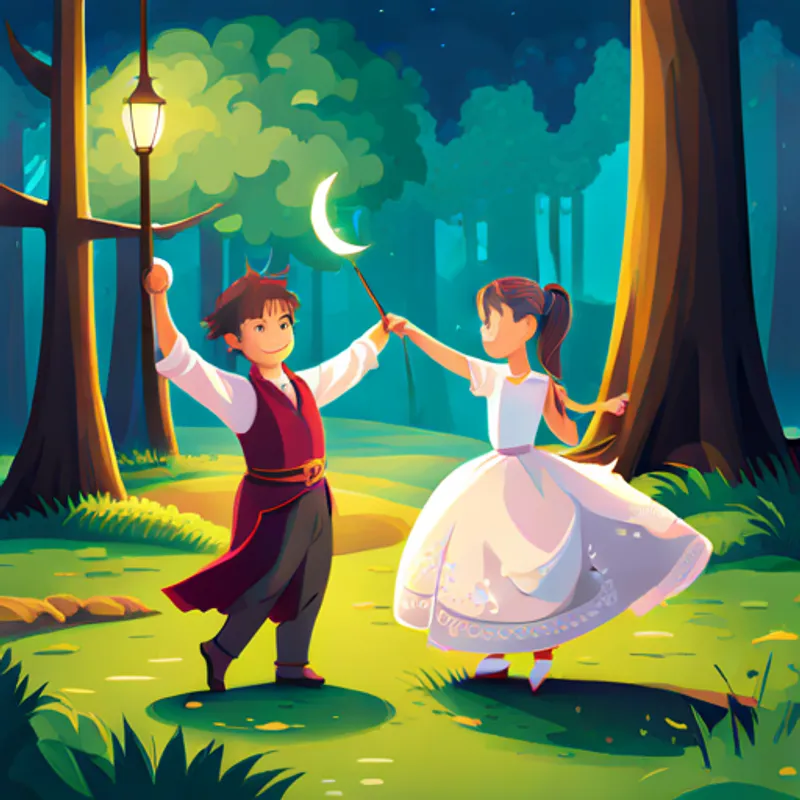 Lily, Max, and the unicorn dancing happily