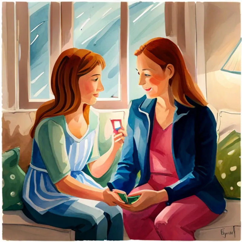Emma receiving the special flashlight from her mom