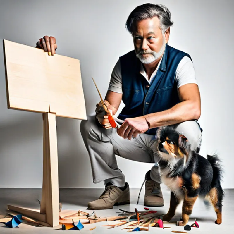 Aria holds the wood, dad hammers nails