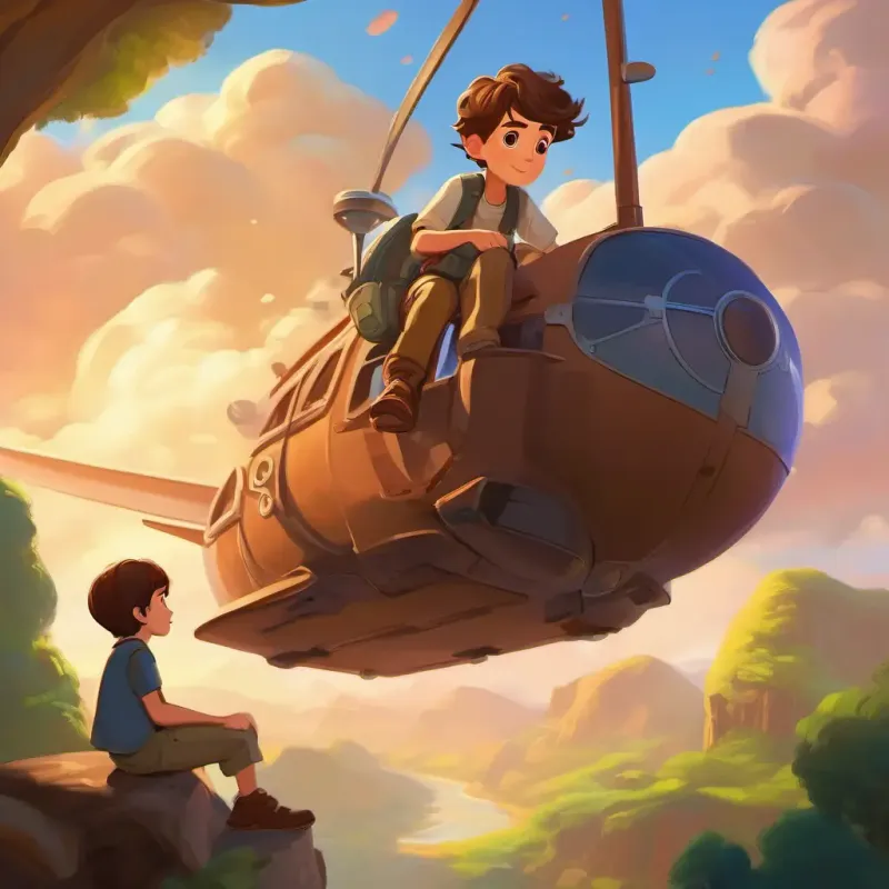 Landing on Mintopia, Young boy, brown hair, adventurous, dreamer's sensory experience