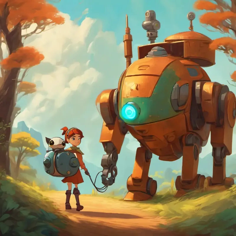 Lyra's unique power and her loyal robot companion, Rusty, embarking on an adventure