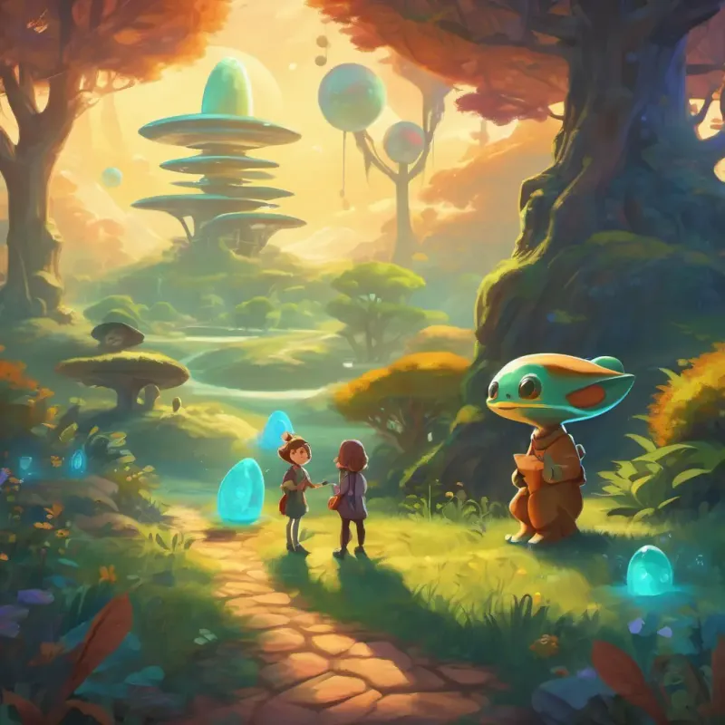 Lyra meeting friendly aliens and mystical creatures, solving puzzles with Rusty