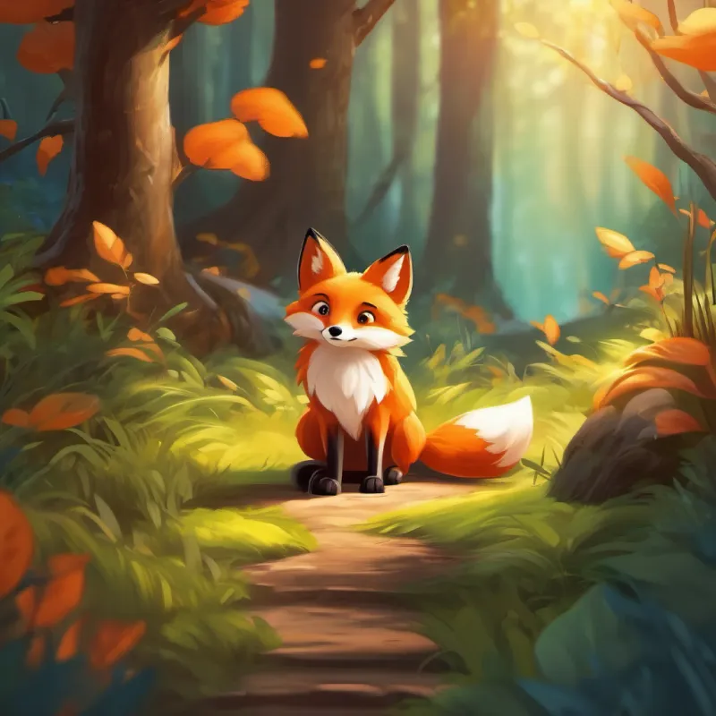 Introduction to Brave little fox with orange fur and big curious eyes in his forest home.