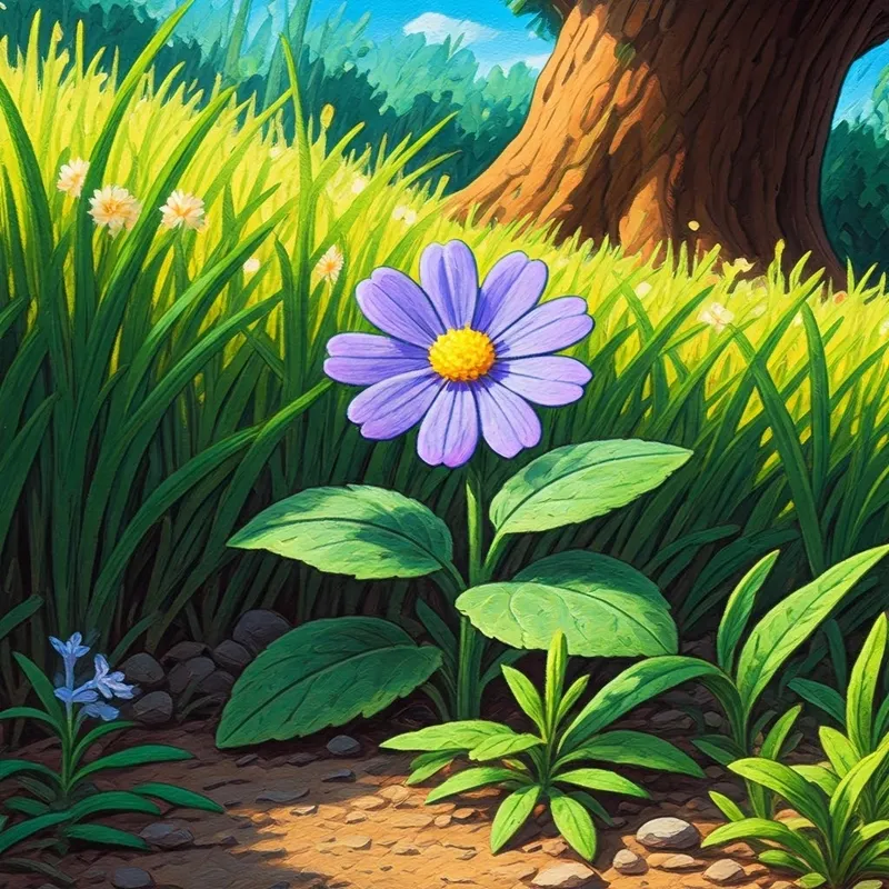 A cheerful garden with a little purple Anchan flower