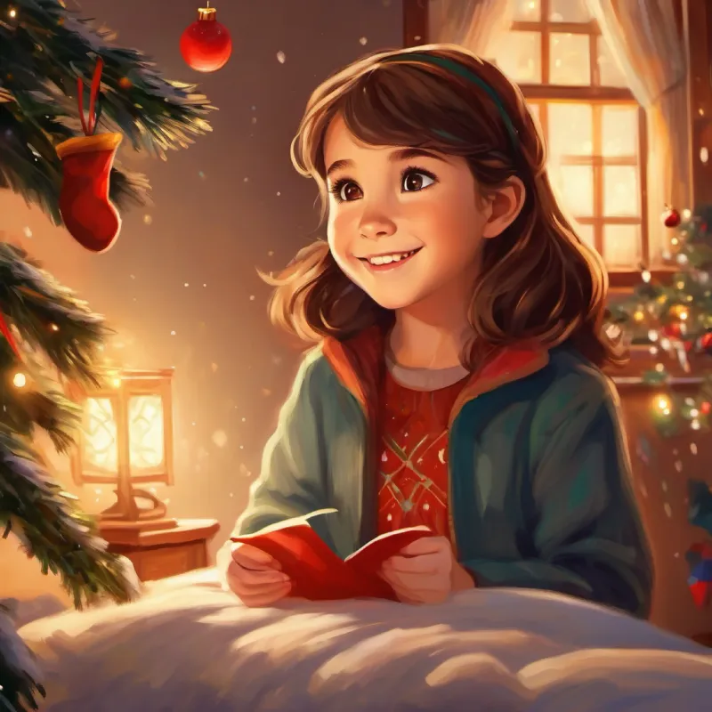 Young girl, brown hair, curious brown eyes, always smiling declaring her dream in her room, feeling determined and inspired.