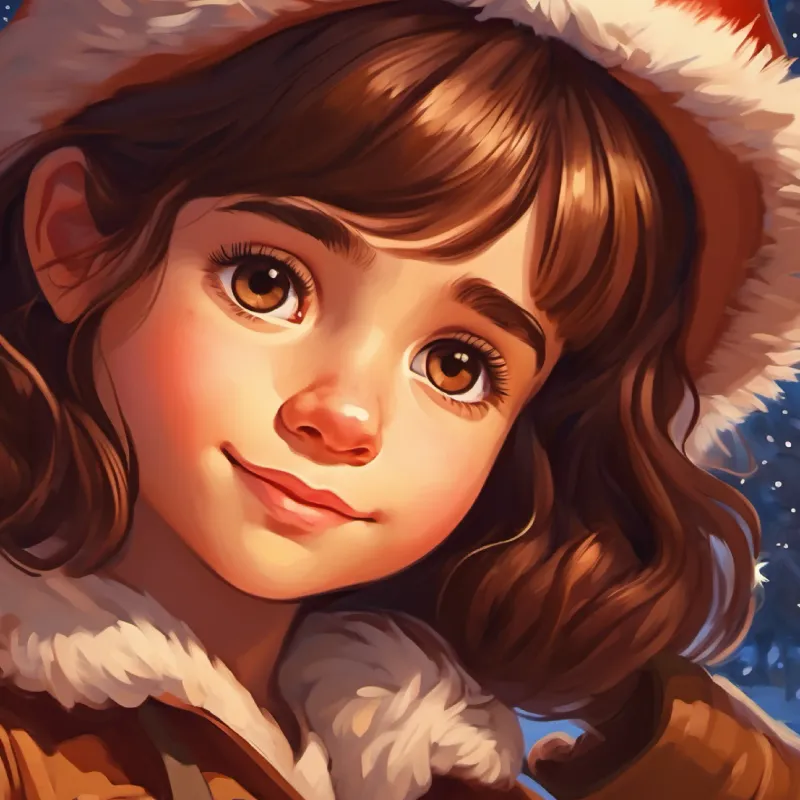 Young girl, brown hair, curious brown eyes, always smiling asleep, dreaming of her future as a ranger, peaceful and hopeful.