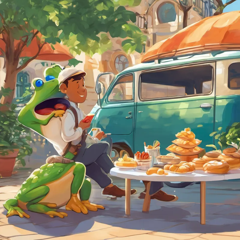 During their travels, Finn discovered his love for French cuisine. He tasted mouthwatering croissants, indulged in delicious pastries, and even savored escargot (snails) with a hint of curiosity. Finn realized that food could bring people (and frogs) together, bridging cultures and creating new friendships. As their adventure drew to an end, Finn knew he had to find a way back home to Blueberry Springs. With the help of his newfound friends, they made their way to an international airport. Finn said heartfelt goodbyes, appreciating the bonds he had formed with his travel companions, and promised to return someday to reunite.