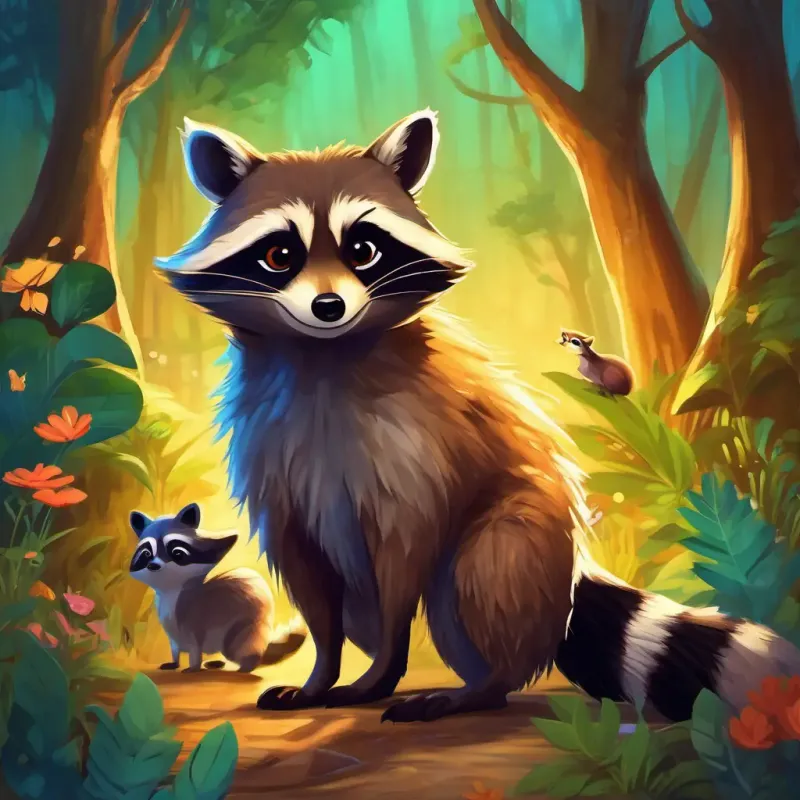 The group encounters magical creatures and a mischievous raccoon.