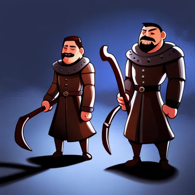 Smiling and laughing soldiers with Pale, ethereal being with dark robes and scythe. in jail