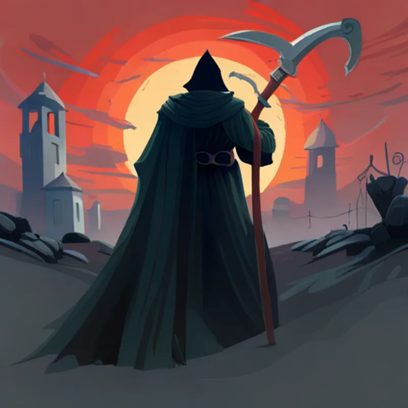 Soldiers and Pale, ethereal being with dark robes and scythe. forget differences and fears