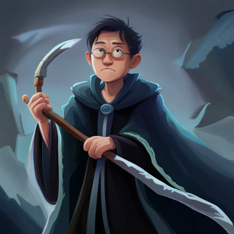 Pale, ethereal being with dark robes and scythe. teaching the power of laughter and friendship