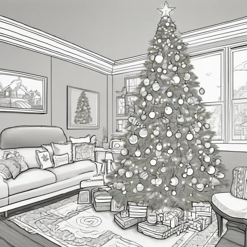 Bob, a cheerful Christmas tree with green branches and twinkling lights, now beautifully decorated with colorful ornaments and glittering tinsel, standing tall and proud in Emily's living room.