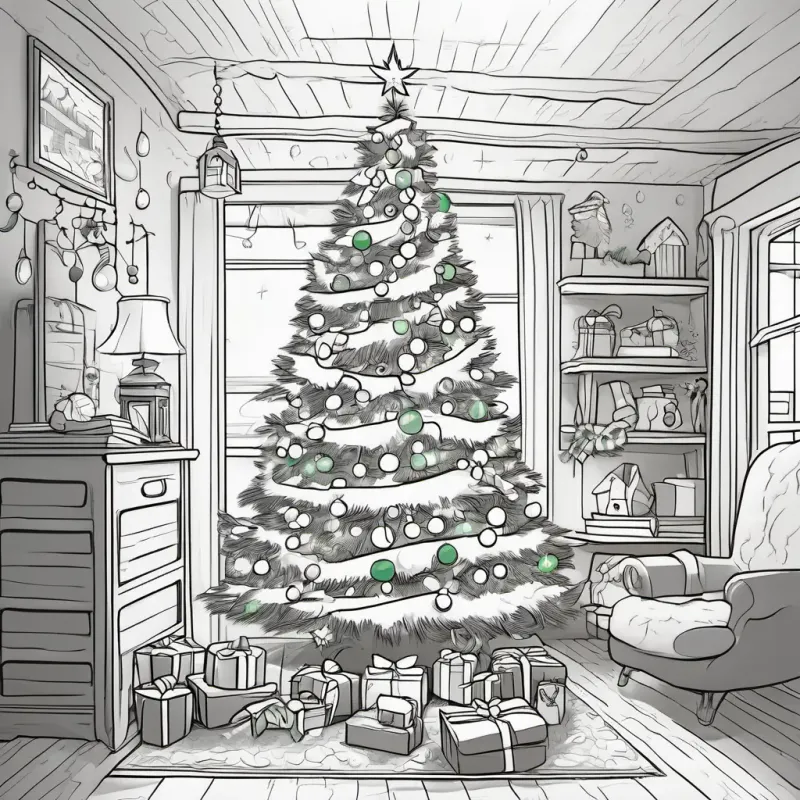 Bob, a cheerful Christmas tree with green branches and twinkling lights, looking a little sad, being gently placed in the attic with a box of decorations, knowing he's an important part of their Christmas traditions.