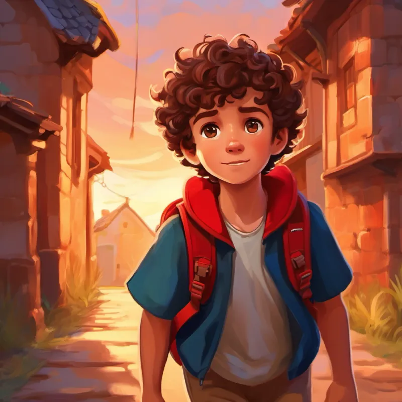 A small boy, curly brown hair, bright brown eyes, always carrying a red backpack returns home victorious, his fear overcome