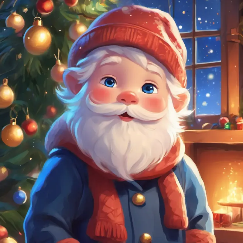 Christmas Eve excitement as A boy with rosy cheeks, sparkling blue eyes, and a bright smile waits for A jolly man with a big belly, rosy cheeks, and a fluffy white beard and witnesses a magical sight.