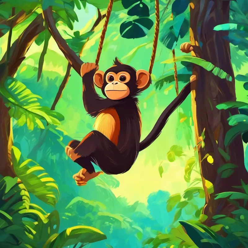 Monkey swinging on trees in a vibrant rainforest