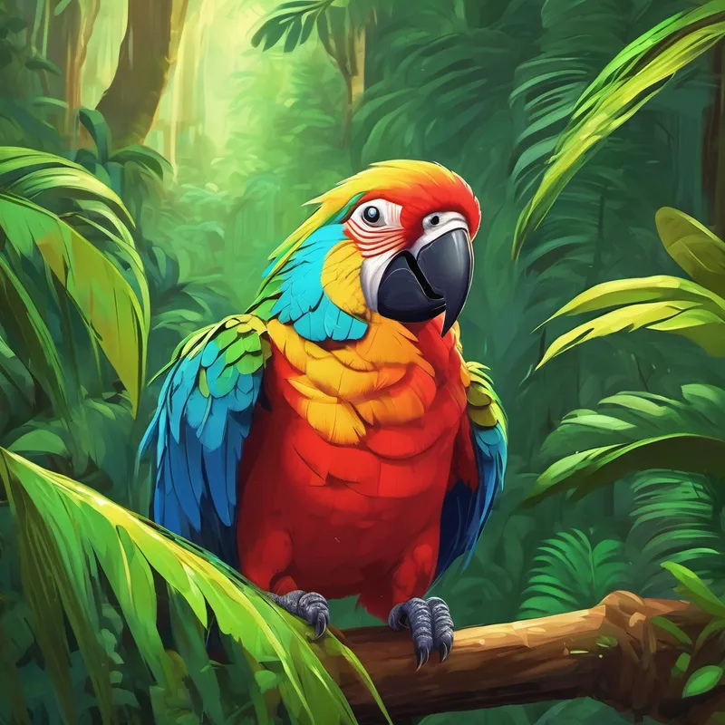 Scared parrot looking lost in the rainforest