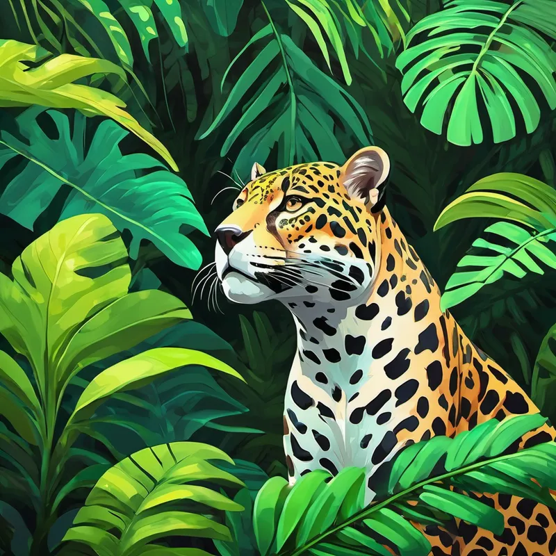 Jaguar with beautiful patterned fur in the rainforest