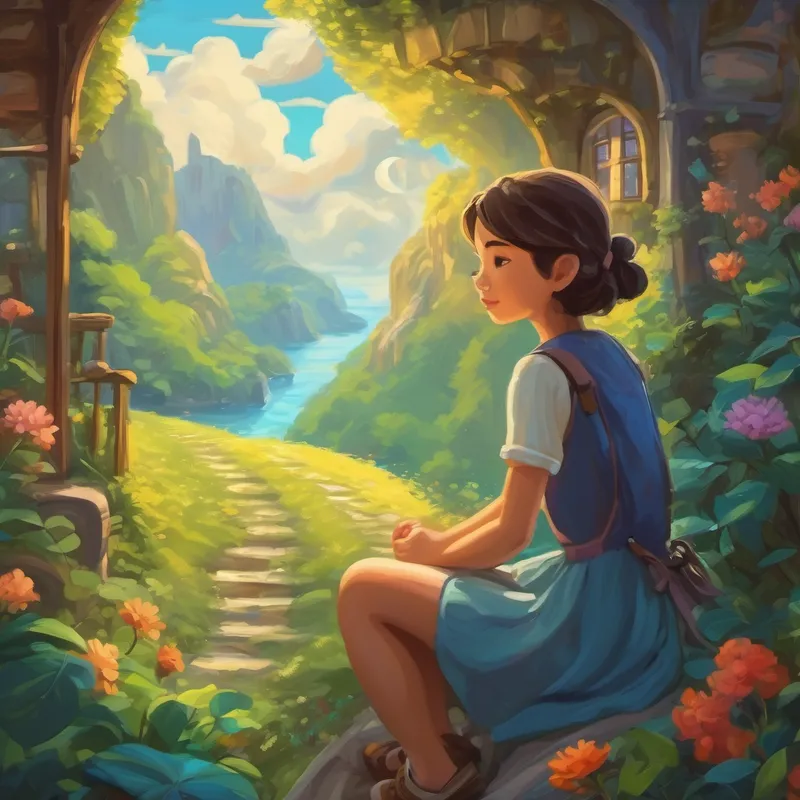A girl dreaming of a magical journey