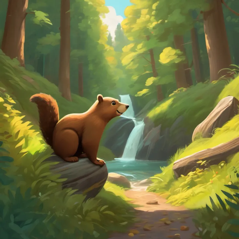 Forest, friendly bear, treacherous ravine, passing squirrel