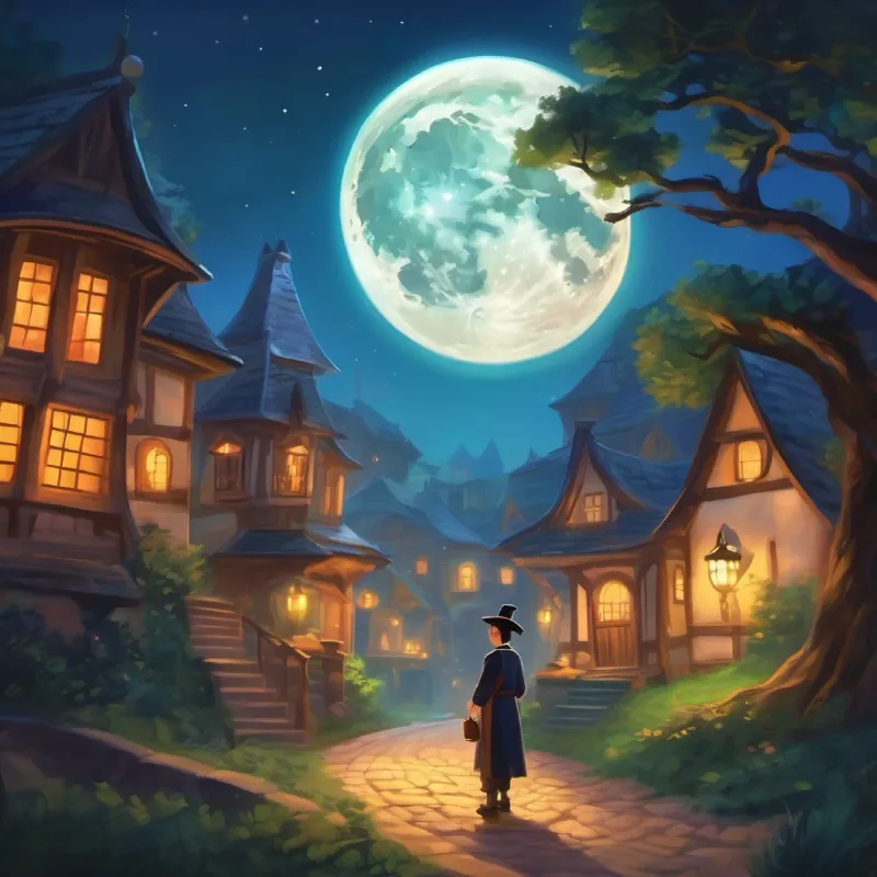 Glowing moon, mischievous magician, spells, clever rhyme