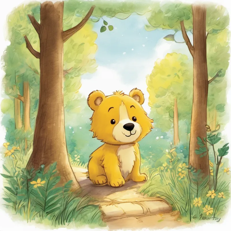One sunny morning, Benny woke up feeling determined. He marched to his mommy and daddy bear and declared, "Today is the day! I'm going to learn how to use the potty." His parents smiled, their hearts filled with pride for their courageous little cub. Together, they went to the forest, where Benny's potty adventures would begin. Benny spotted a shiny, golden potty nestled under a beautiful tree. It had the softest cushion and the friendliest face painted on it, which made Benny feel warm inside.