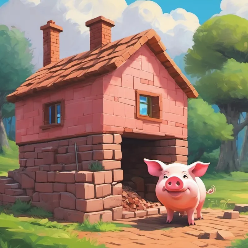 Third pig building a house with bricks