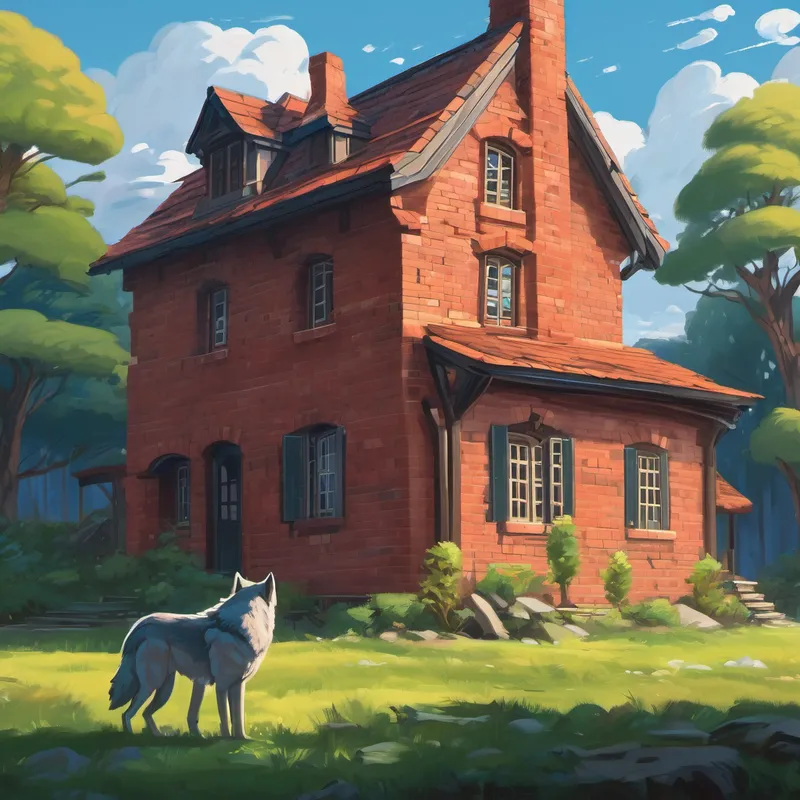 Brick house standing tall with the wolf looking frustrated