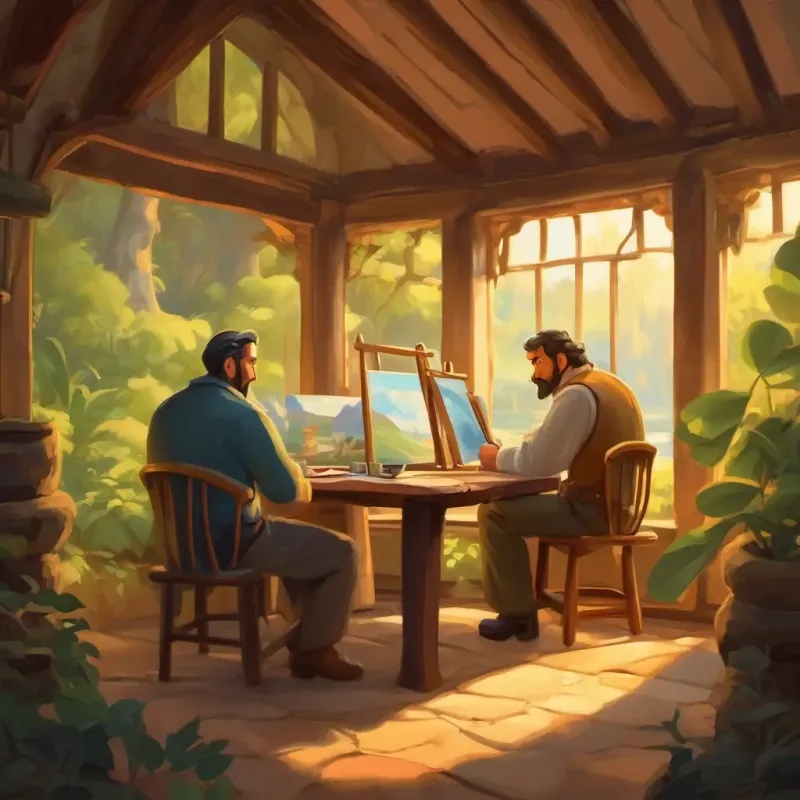 Painters pondering over the task of painting the king.