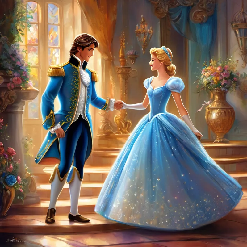 Finally, the prince arrived at Cinderella's home. Her stepsisters tried desperately to force their feet into the slipper, but it was all in vain. And then, the moment arrived. Cinderella's presence was revealed, and as she slipped her delicate foot into the glass slipper, it fit her perfectly. With joy in their hearts, Cinderella and the prince shared their love and dreams with each other. They danced and celebrated, with Cinderella finally finding her happily ever after.