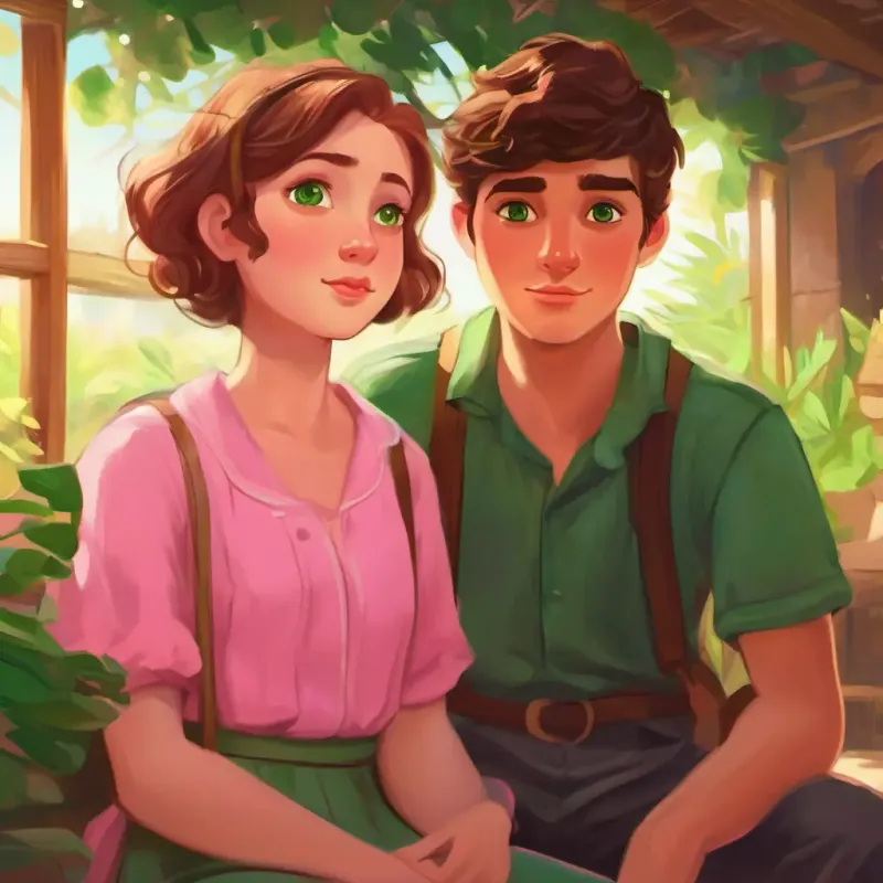 Inside the fort, Girl with fair skin, rosy cheeks, bright hazel eyes, loves pink animatedly tells a story, Boy with olive skin, short brown hair, green eyes, wears green paying close attention.