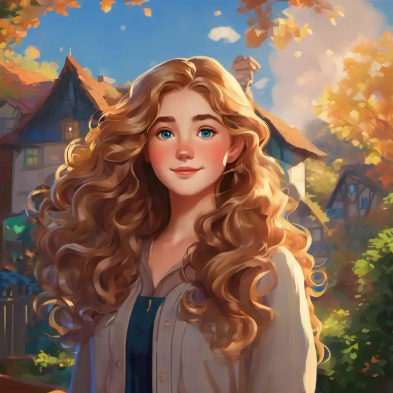 Description of the Neighbor girl: Long, wavy hair as dark as chocolate, and eyes that shone like emeralds, Rosie: Curly golden hair, sparkling blue eyes, and freckles on her cheeks's curiosity