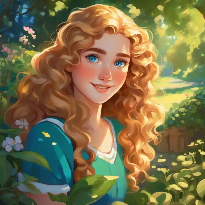 Rosie: Curly golden hair, sparkling blue eyes, and freckles on her cheeks watching her Neighbor girl: Long, wavy hair as dark as chocolate, and eyes that shone like emeralds play in the garden