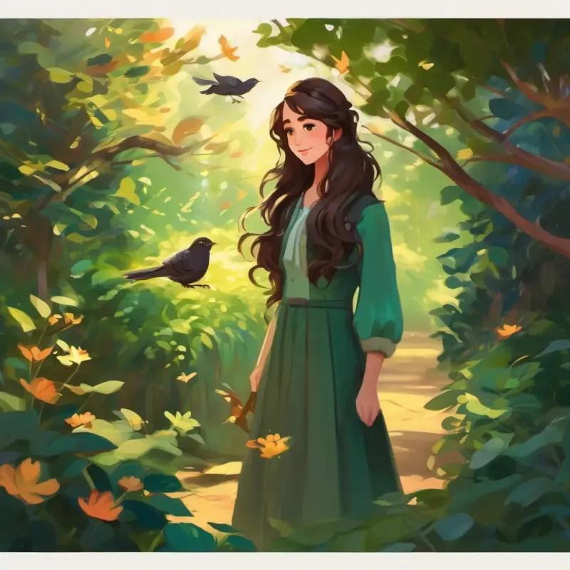 The magical voice of the Neighbor girl: Long, wavy hair as dark as chocolate, and eyes that shone like emeralds, the birds joining in