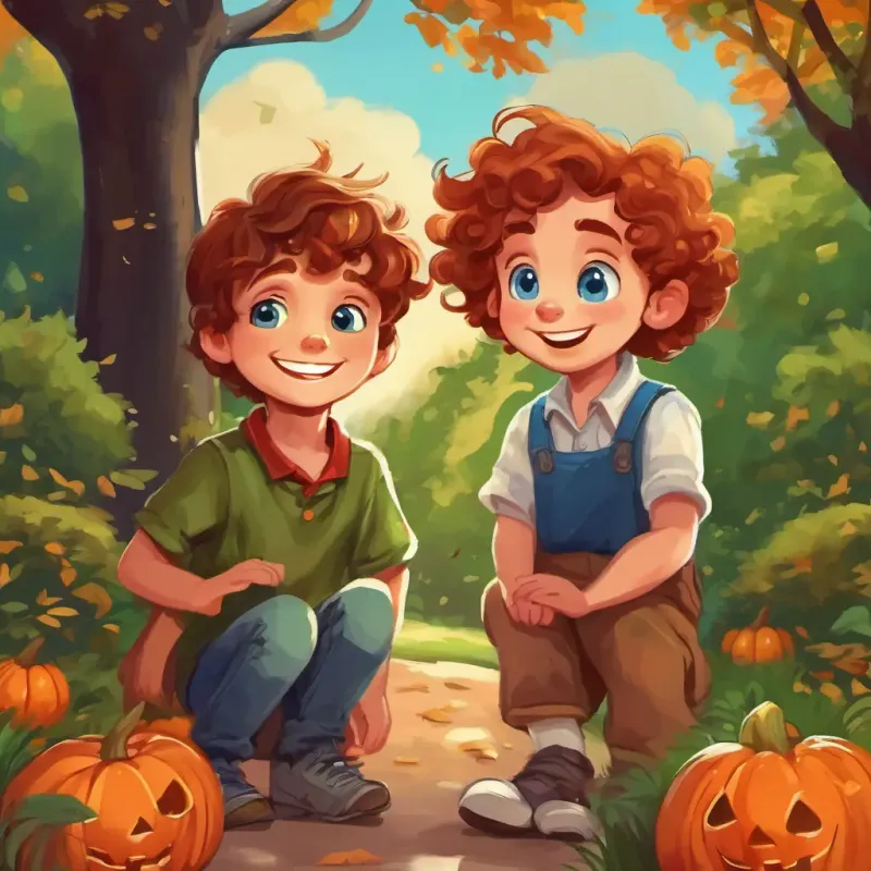 A little boy with brown hair, blue eyes, and a big smile and A little boy with brown hair, blue eyes, and a big smile's friend with curly red hair, green eyes, and a curious expression having a conversation in the park, with A little boy with brown hair, blue eyes, and a big smile explaining debt collecting and A little boy with brown hair, blue eyes, and a big smile's friend with curly red hair, green eyes, and a curious expression understanding.