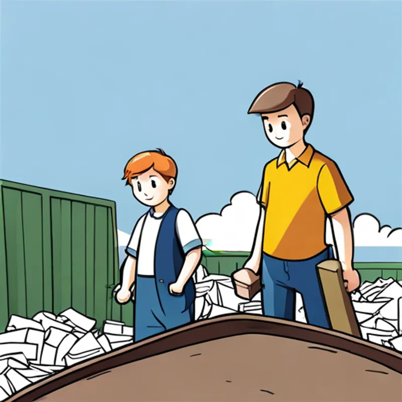 Andrew and Ian find metal sheets at recycling center