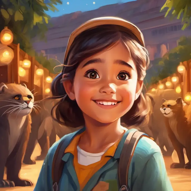 Young girl with curious brown eyes and a bright smile asks to return as zoo closes.