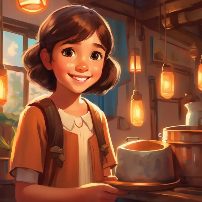Young girl with curious brown eyes and a bright smile witnesses a keeper showing care.