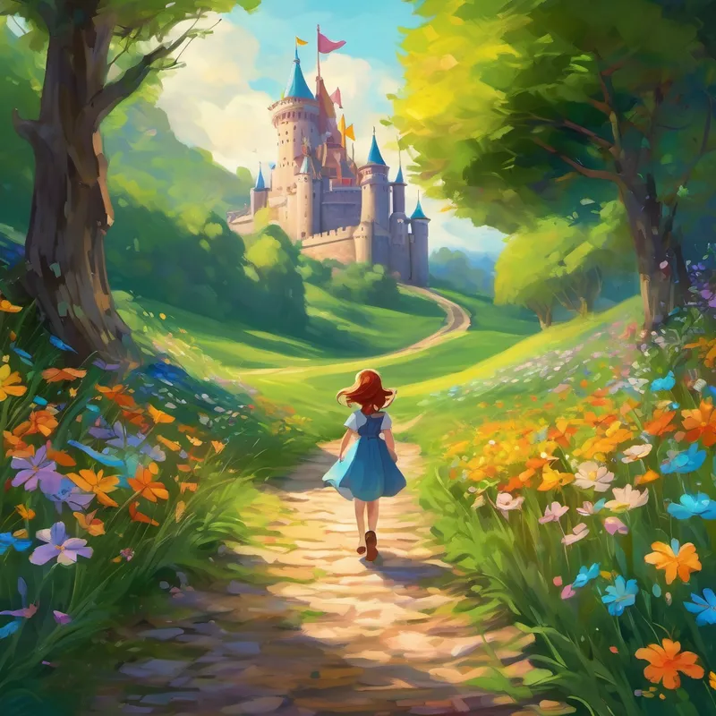 As they arrived, they found themselves in a beautiful meadow, filled with fields of vibrant wildflowers swaying to the rhythm of the gentle breeze. Colorful butterflies danced happily, leading the way to a magnificent castle nestled high upon a hill. Curiosity fueled Lily’s adventurous spirit, leading her up the path towards the castle. The grand entrance doors opened wide, welcoming her inside. Within the castle's walls, every room was filled with wonders and marvels beyond imagination.