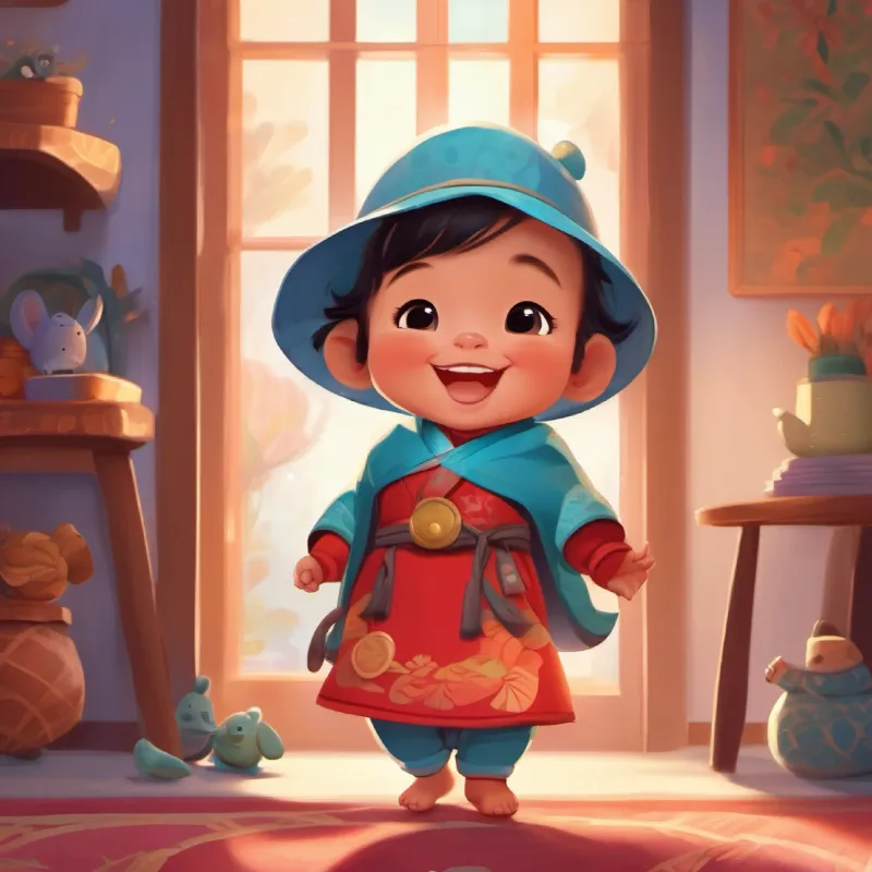 Introduction, Baby girl, big smile, wearing a snug mei tai at home ready for an adventure.