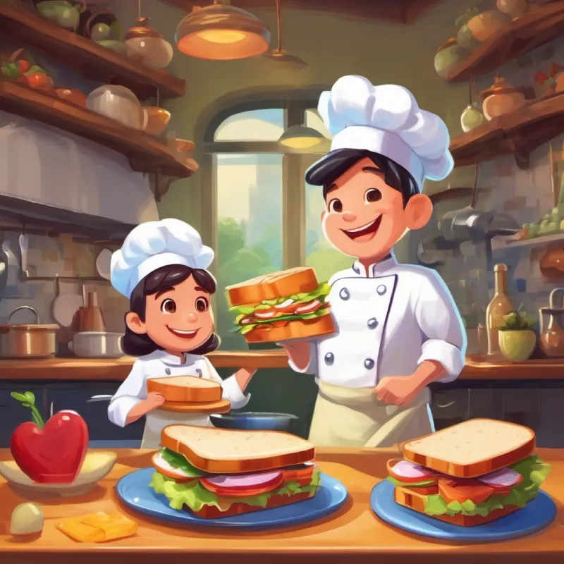 Lunch break fun with a chef hat and heart-shaped sandwiches.