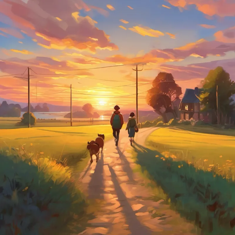 Walking home at sunset, reflecting on a wonderful day.