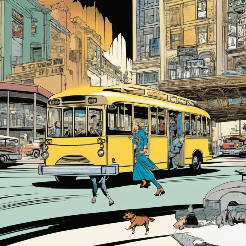 Lucy takes action, moving to steer the bus