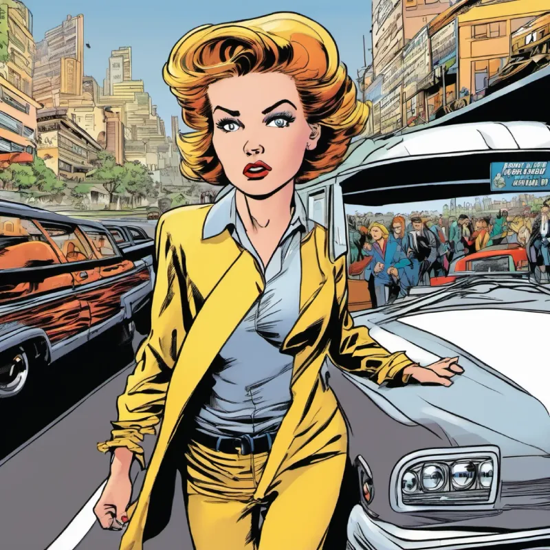 Lucy navigates busy freeway, struggling to control the bus