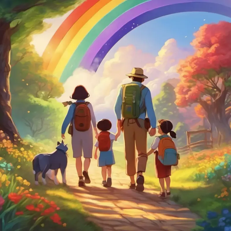 The Rainbow Family concludes their adventure, returning home with enriched hearts and minds, celebrating their unity and shared experiences.