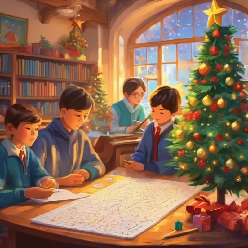 Students solving the first math challenge, a riddle leading to the growth of an algebraic flower.