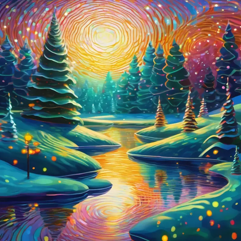 Students encountering the shimmering pond with sine wave ripples, appreciating its mathematically precise beauty.