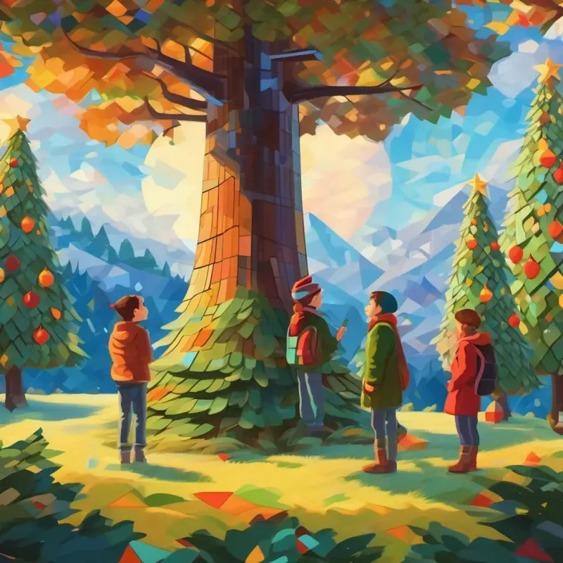 Students observing the trees with geometric precision, marveling at the seamless mathematical patterns.