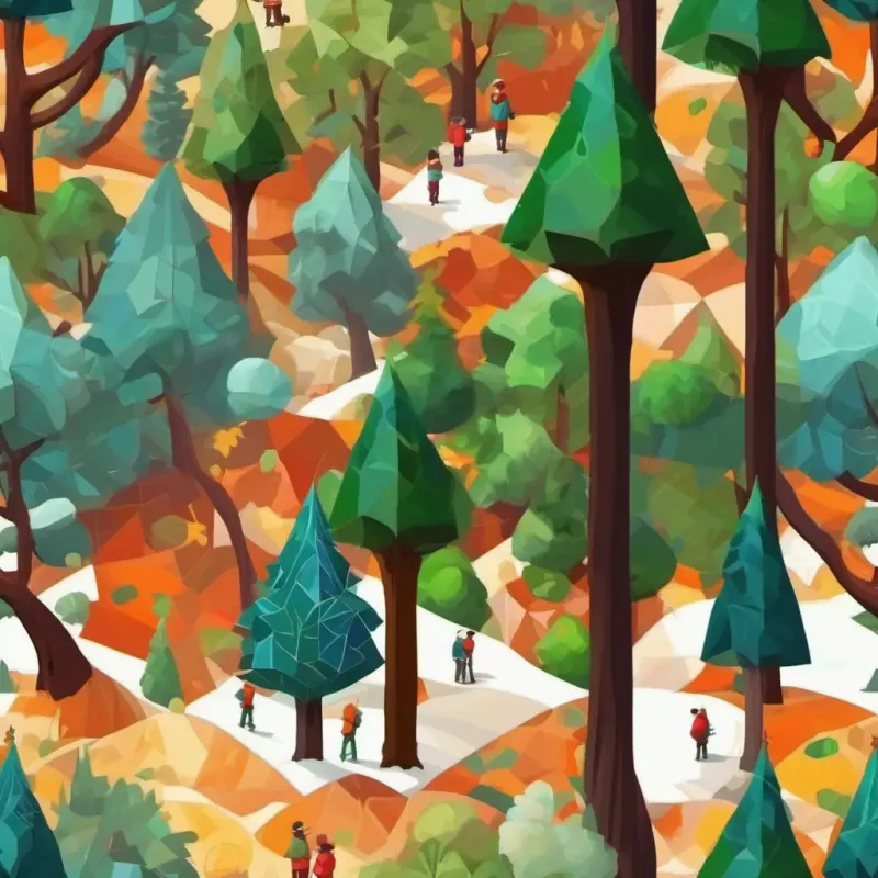 Students observing the trees with geometric precision, marveling at the seamless mathematical patterns.